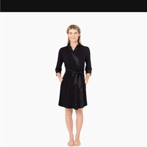 Kindred Bravely Black Wrap Robe with Lapel Collar